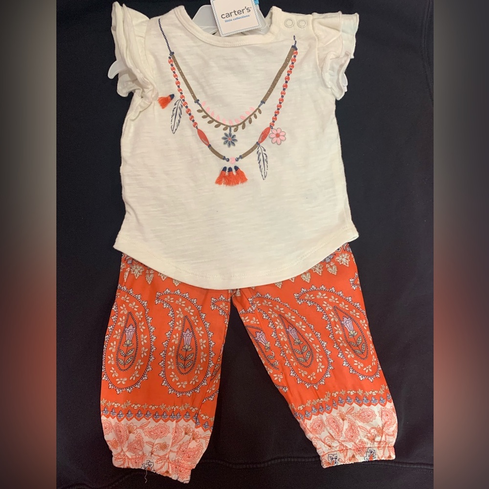 NWT Carters 2 piece 6 month old baby girls casual set, with design and tassels